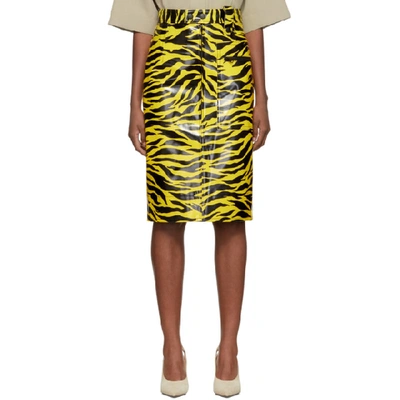 Shop Kwaidan Editions Yellow & Black Tiger Print Pencil Skirt In Yellow / Bl