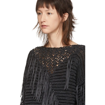 Shop Stella Mccartney Black Knit Fringe Crewneck Sweater In 1000 Black
