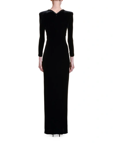 Shop Giorgio Armani Satin-trim Velvet V-neck Gown In Black