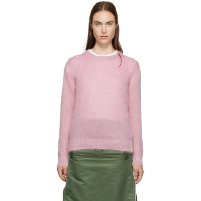 Shop Moncler Pink Mohair Crewneck Sweater In 516 Blush