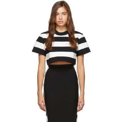 Shop Alexander Wang Black & White Striped 'chynatown' Cropped T-shirt