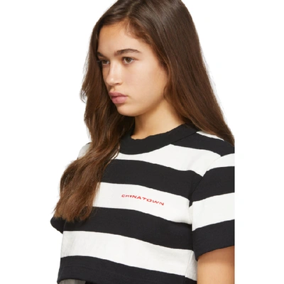 Shop Alexander Wang Black & White Striped 'chynatown' Cropped T-shirt