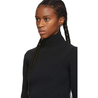 Shop Tibi Black Cropped Tech Two-way Sweater In Dark Navy