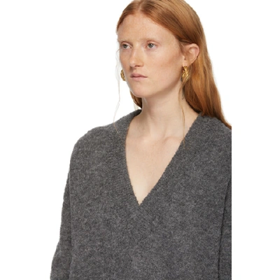 Shop Tibi Grey Alpaca Airy V-neck Sweater In Heather Gre