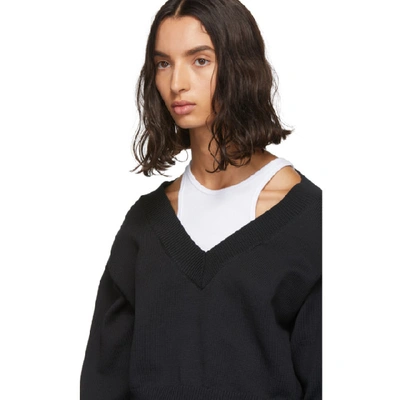 Shop Alexander Wang T Alexanderwang.t Black Cropped Bi-layer V-neck Sweater In 951 Blk/wht
