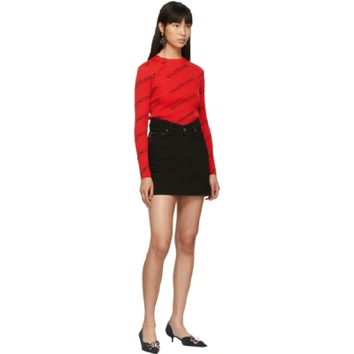 Shop Balenciaga Red All Over Logo Crewneck Sweater In 6282 Poppy
