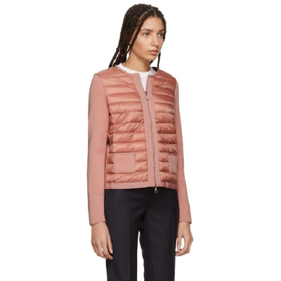 Shop Moncler Pink Down Front Panel Zip-up Sweater In 502 Blush