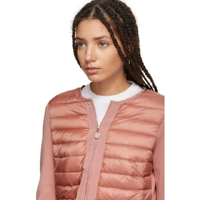 Shop Moncler Pink Down Front Panel Zip-up Sweater In 502 Blush