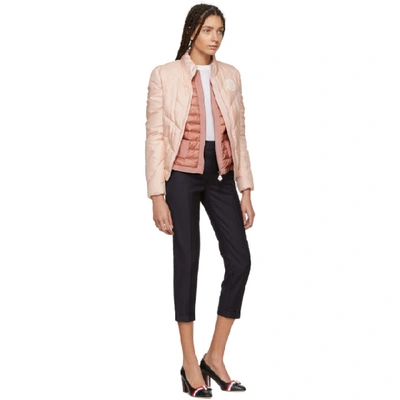 Shop Moncler Pink Down Front Panel Zip-up Sweater In 502 Blush