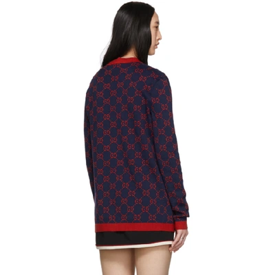 Shop Gucci Navy Gg Jacquard Cardigan In 4668 Blue