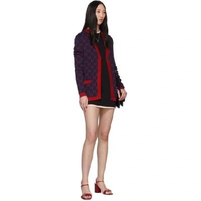 Shop Gucci Navy Gg Jacquard Cardigan In 4668 Blue