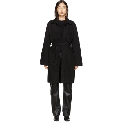 Shop Lemaire Black Long Overshirt Coat In 999 Black