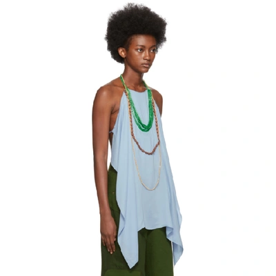 Jacquemus Haut Bijoux Backless Draped Embellished Crepe Halterneck Top In Blue
