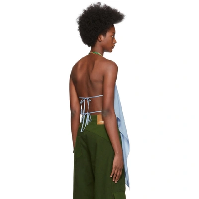 Jacquemus Haut Bijoux Backless Draped Embellished Crepe Halterneck Top In Blue