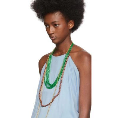 Jacquemus Haut Bijoux Backless Draped Embellished Crepe Halterneck Top In Blue