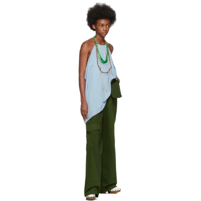 Jacquemus Haut Bijoux Backless Draped Embellished Crepe Halterneck Top In Blue