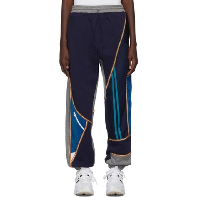 Shop Ahluwalia Studio Ahluwalia Grey And Navy Patchwork Jogger Lounge Pants In Multi