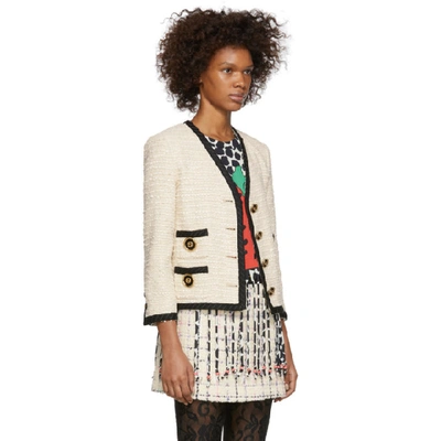 Shop Gucci Off-white Tweed Buttons Blazer In 9289 Ivory