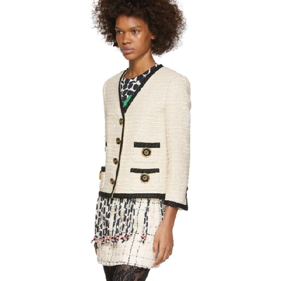 Shop Gucci Off-white Tweed Buttons Blazer In 9289 Ivory