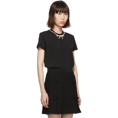 Shop Miu Miu Black Jersey Bow T-shirt In F0002 Black