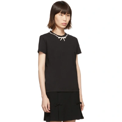 Shop Miu Miu Black Jersey Bow T-shirt In F0002 Black