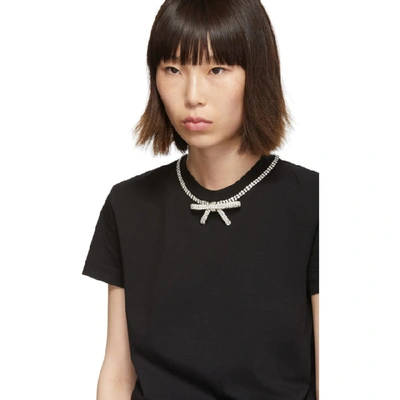 Shop Miu Miu Black Jersey Bow T-shirt In F0002 Black