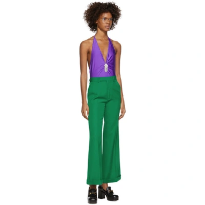 Shop Gucci Green Wool Ankle Trousers In 3724 Green