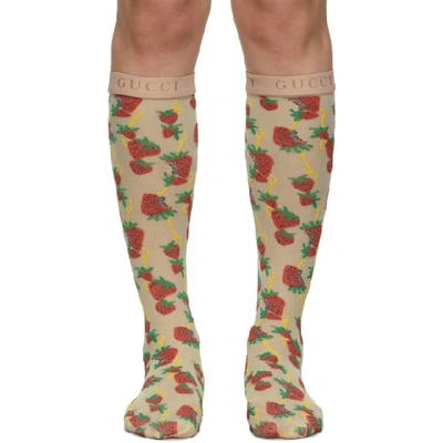 Shop Gucci Off-white Strawberry Socks In Multicolor