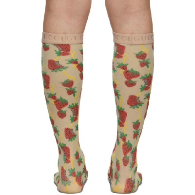 Shop Gucci Off-white Strawberry Socks In Multicolor