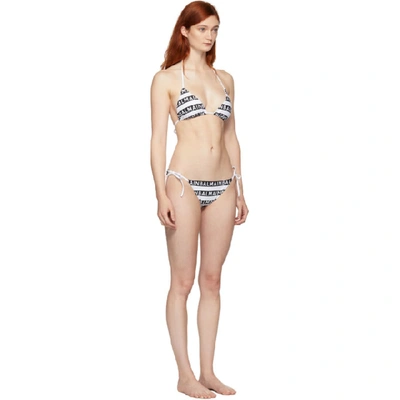 Shop Balmain Black And White Logo Print Bikini In 201 Blk/wht