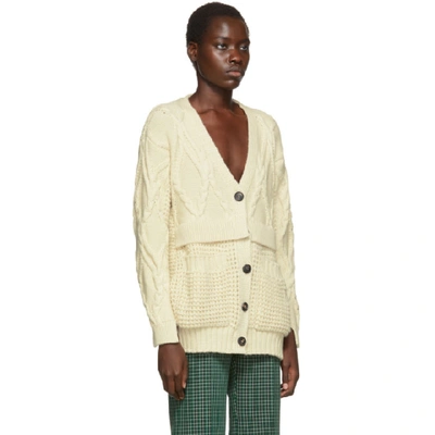 Shop Victoria Beckham Off-white Chunky Cable Oversized Cardigan In Vanilla