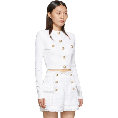Shop Balmain White Knit Buttoned Cardigan In 0fb White O