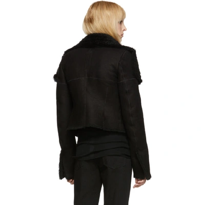 Shop Rick Owens Black Shearling Trucker Biker Jacket In 09 Black