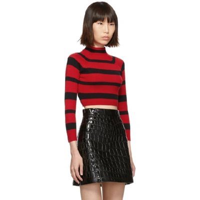 Shop Miu Miu Red & Black Stripe Cashmere Turtleneck