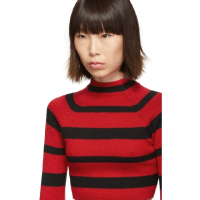 MIU MIU 红色 AND 黑色羊绒条纹高领毛衣