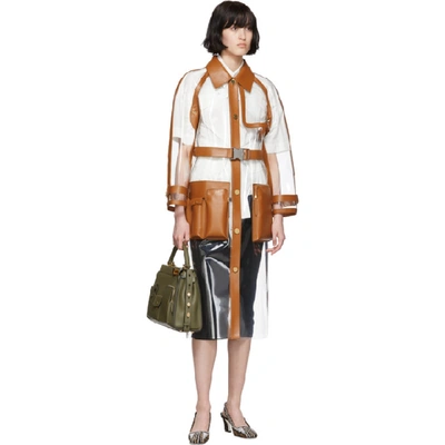 Shop Fendi Transparent And Brown Long Trench Coat In F1747 Brown