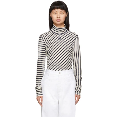 Shop Loewe Navy And White Striped Long Sleeve Turtleneck In 5118 Navy/w