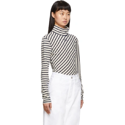 Shop Loewe Navy And White Striped Long Sleeve Turtleneck In 5118 Navy/w