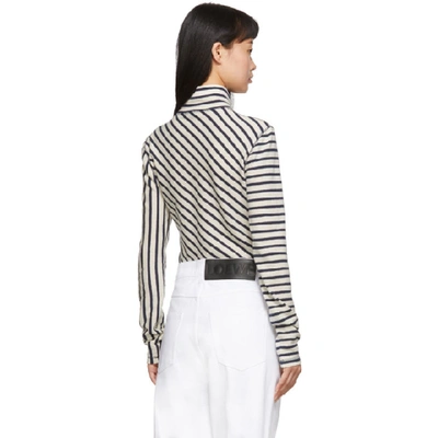 Shop Loewe Navy And White Striped Long Sleeve Turtleneck In 5118 Navy/w