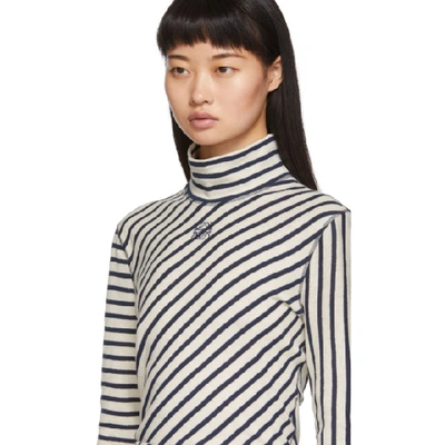 Shop Loewe Navy And White Striped Long Sleeve Turtleneck In 5118 Navy/w