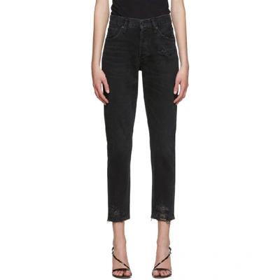 Shop Agolde Black Jamie Hi Rise Classic Jeans In Plume