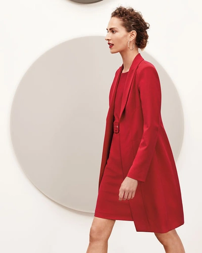 Shop Albert Nipon Two-piece Belted Sleeveless Dress With Long Jacket In Red
