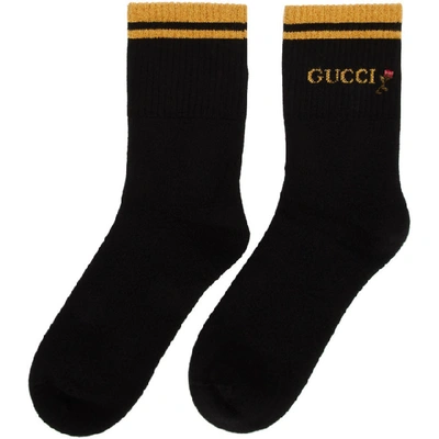 Shop Gucci Black Shiny Pong Socks In 1075 Black