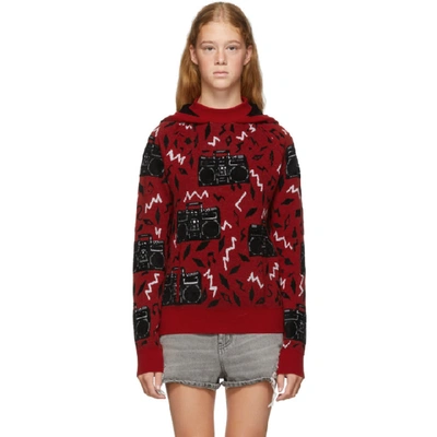 Shop Saint Laurent Red Oversized Radio Hoodie In 6193 Blkrd