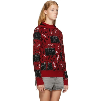 Shop Saint Laurent Red Oversized Radio Hoodie In 6193 Blkrd