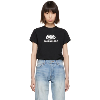 Shop Balenciaga Black And White Bb T-shirt In 1000 Blk