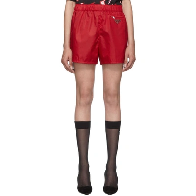 Shop Prada Red Nylon Gabardine Triangle Shorts In F0d17 Red