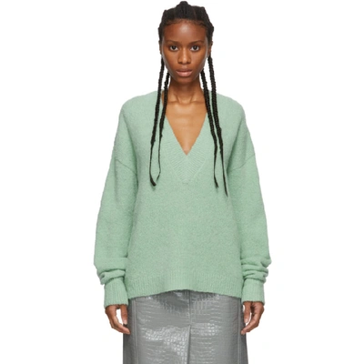 Shop Tibi Green Alpaca Airy V-neck Sweater In Celadon