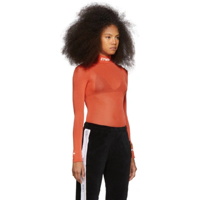 Shop Heron Preston Orange Style Mock Neck Bodysuit In Coralred/wh