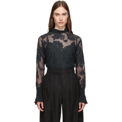 Shop See By Chloé See By Chloe Navy Floral Mesh Blouse In 4c3 Inknavy